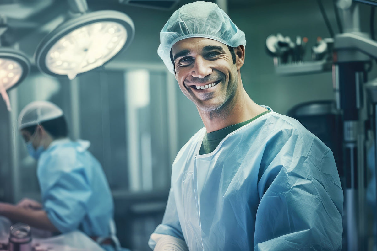 Smiling surgeon in an operating room