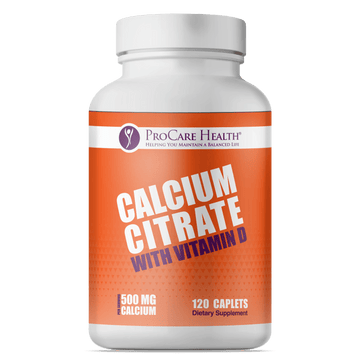 Calcium Citrate with Vitamin D caplets bottle front close-up