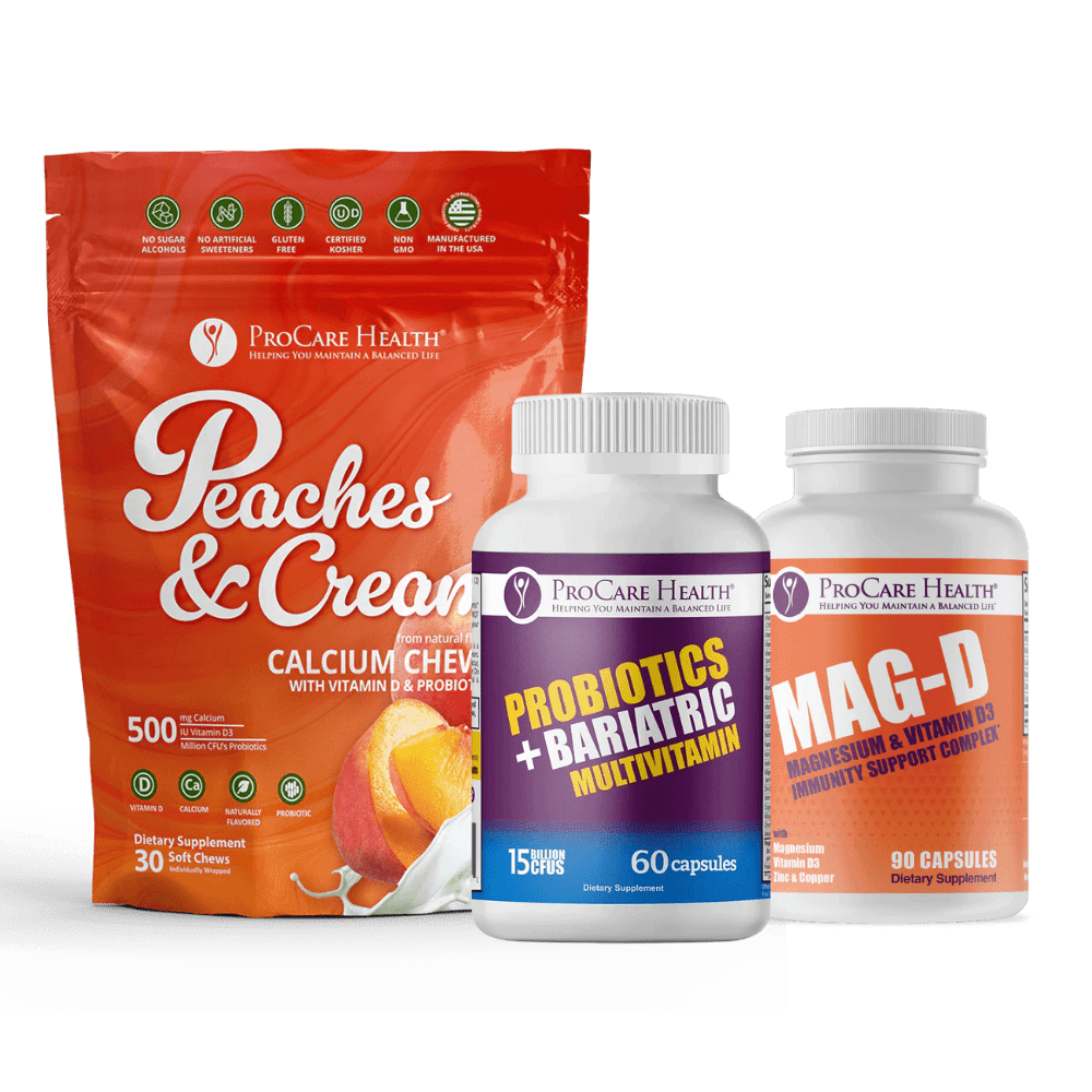 Hayley's Gut & Immunity Bundle: Bariatric Multivitamins + Probiotics, Mag-D, Peaches & Cream Calcium Chews