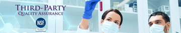 Third-Party Quality Assurance Hero Image with Lab Workers and NSF Certification
