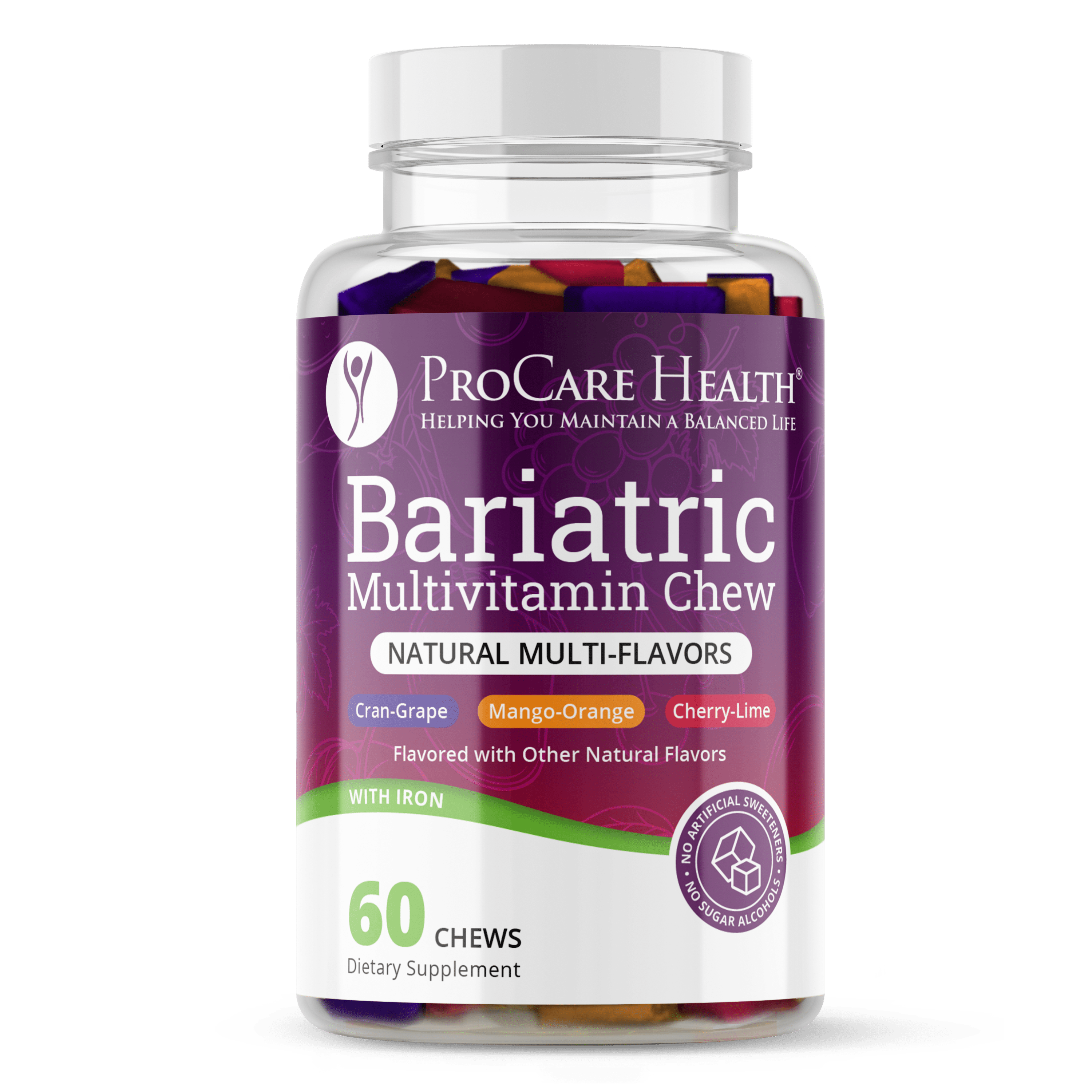 Bariatric Multivitamin | Soft Chew | Multi-Flavor | 60 Count ProCare Health Natural Multi-Flavor Chews with Iron
