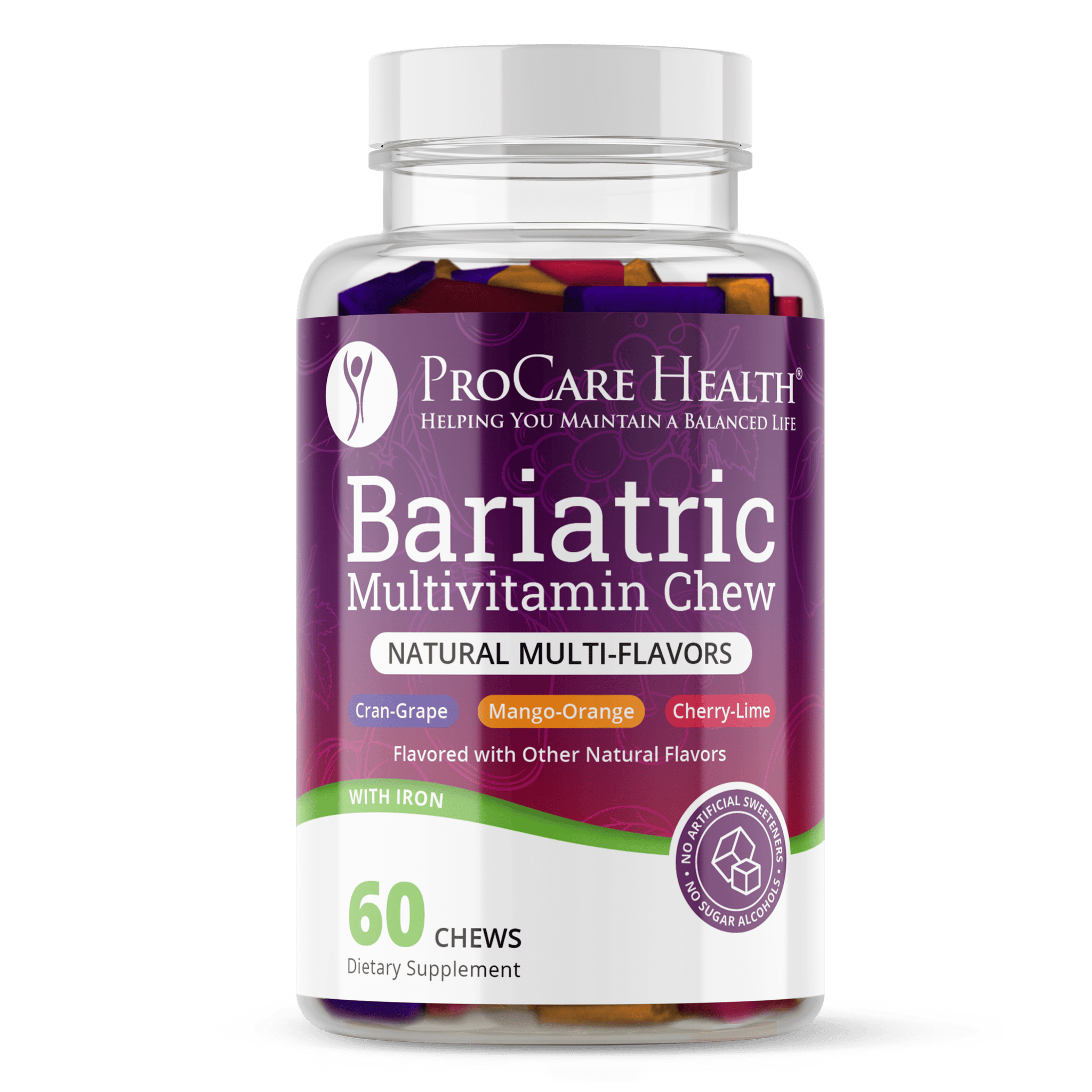 Bariatric Multivitamin | Soft Chew | Multi-Flavor | 60 Count ProCare Health Natural Multi-Flavor Chews with Iron