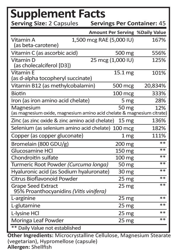 Supplement Facts for Wound Support+