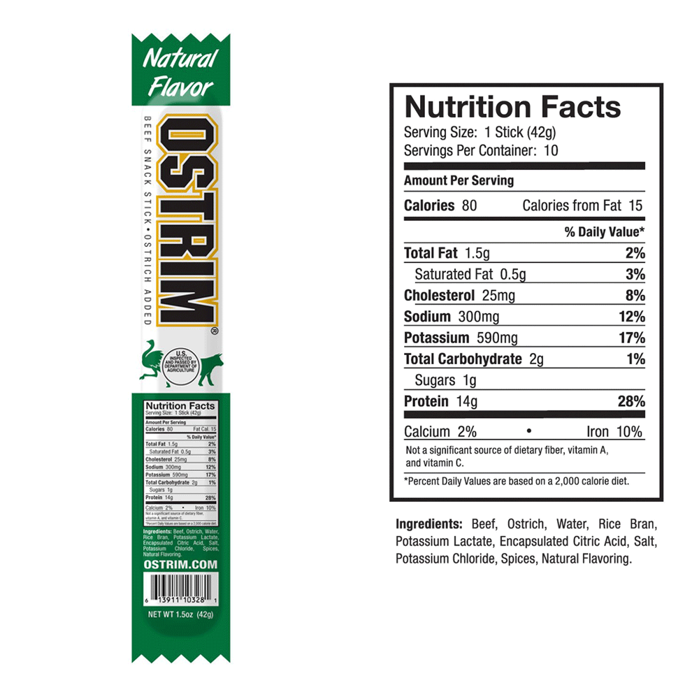 Ostrim beef & ostrich snack stick nutrition facts