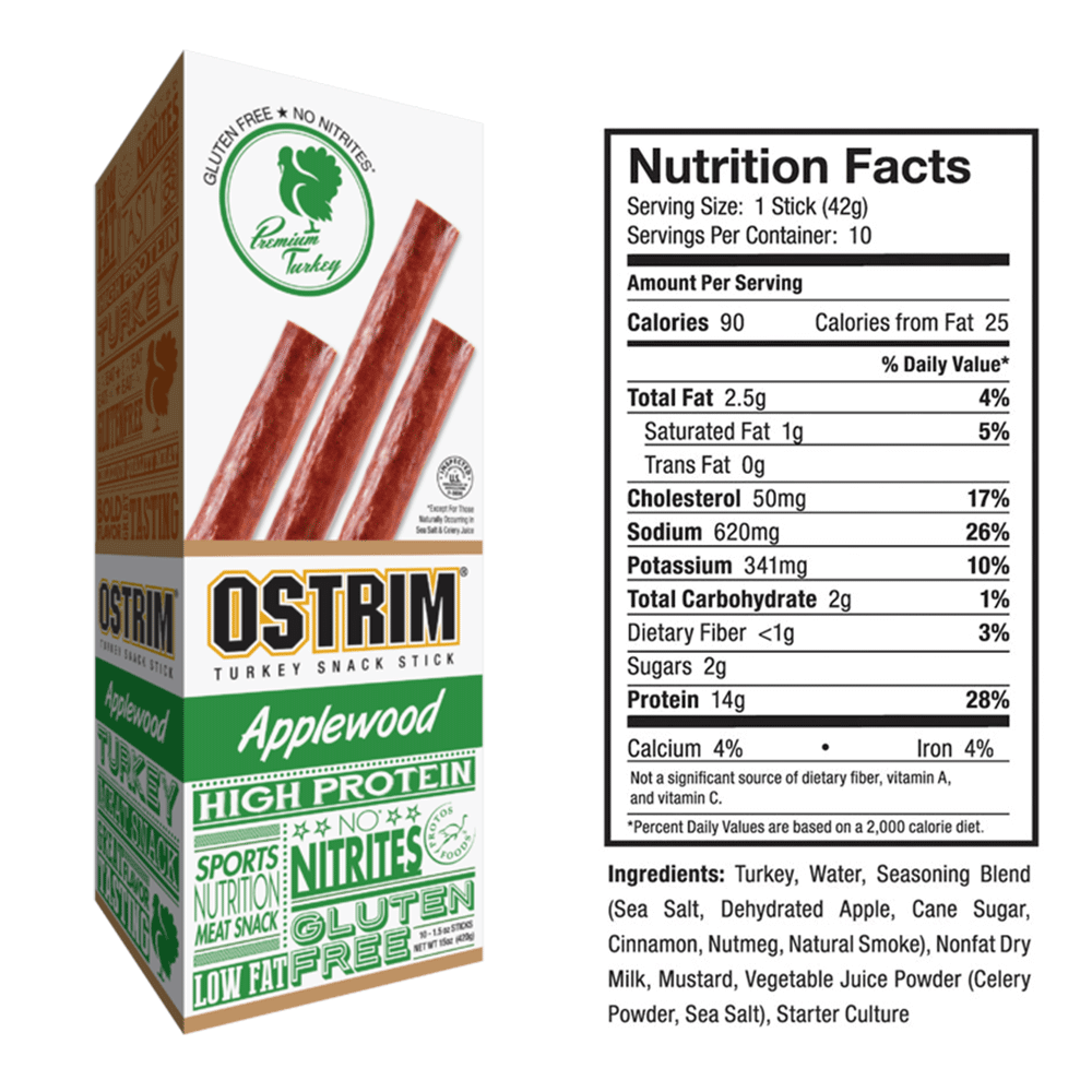 Ostrim Applewood Turkey Snack Stick nutrition facts