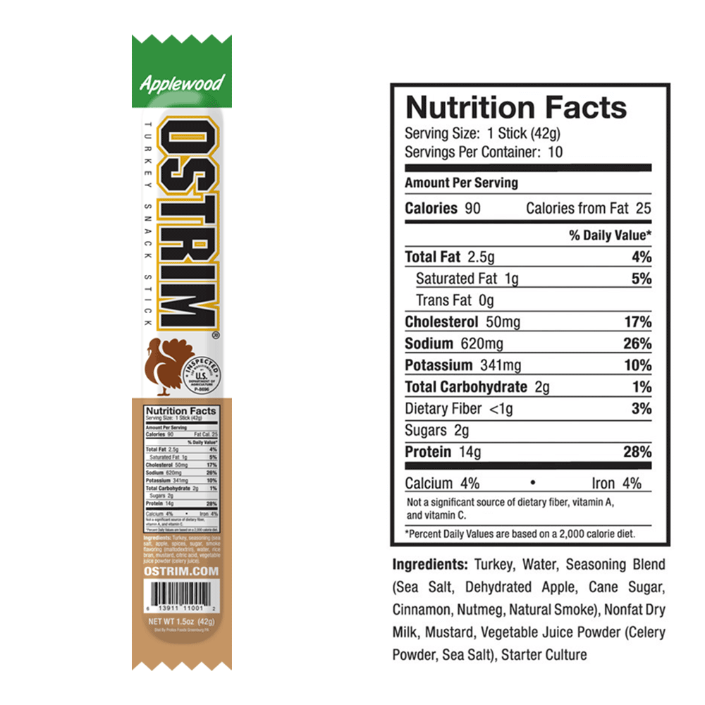 Ostrim Applewood Turkey Stick nutrition facts