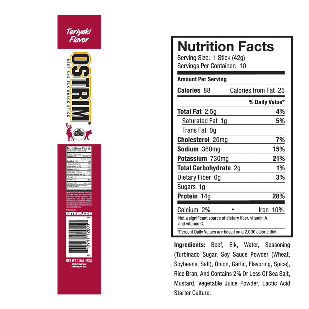 Ostrim Teriyaki Beef & Elk Stick Nutrition Facts