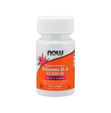 NOW Vitamin D-3 10,000 IU bottle (120 softgels)