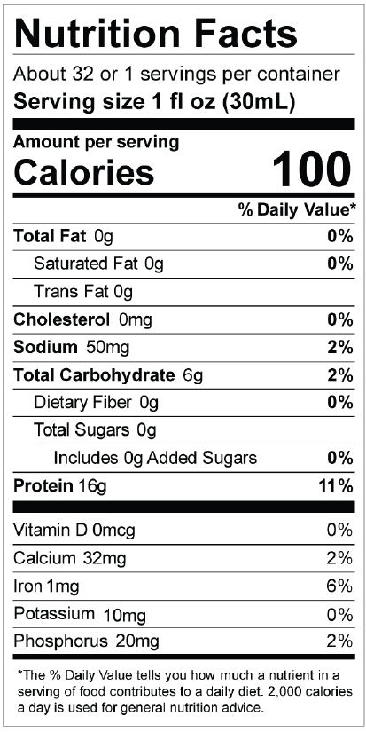 LiquaCel Nutrition Facts - 100 Calories, 16g Protein