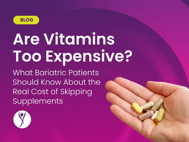 Blog graphic reading Are Vitamins Too Expensive with a hand holding supplements