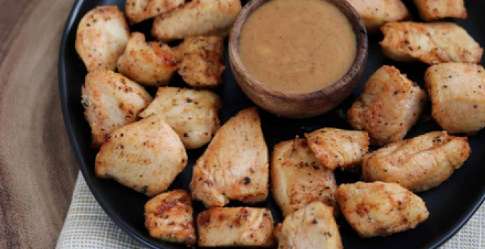 Air fryer grilled chicken nuggets with dipping sauce