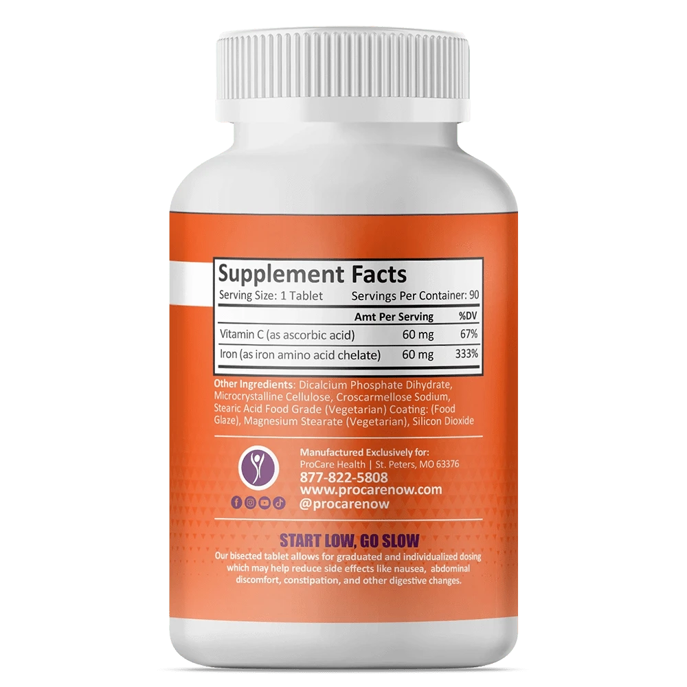 Procare Health Iron 60mg + Vitamin C Supplement Facts