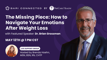 Promotional graphic for a weight loss support event featuring Dr. Brian Grossman on a purple background.