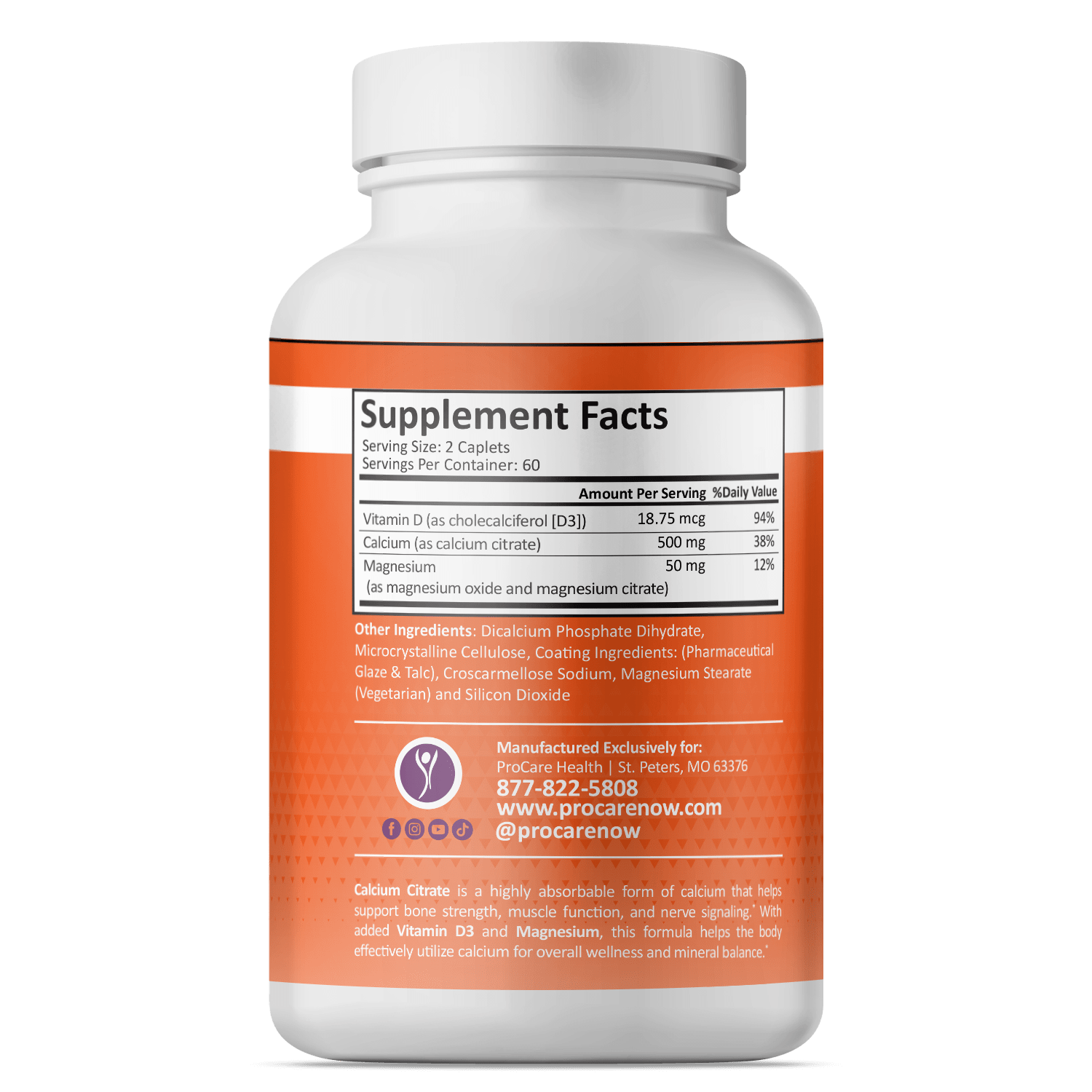 Calcium Citrate caplets, right view, close-up