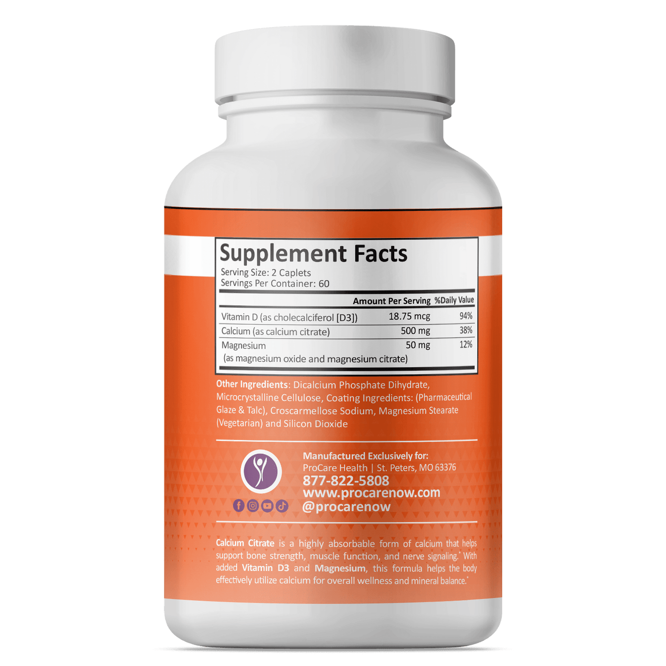 Calcium Citrate Caplet 500mg 120 Count