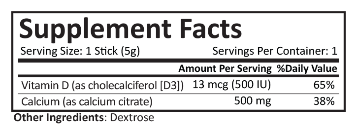 Supplement Facts for Calcium Citrate Stick Packs 