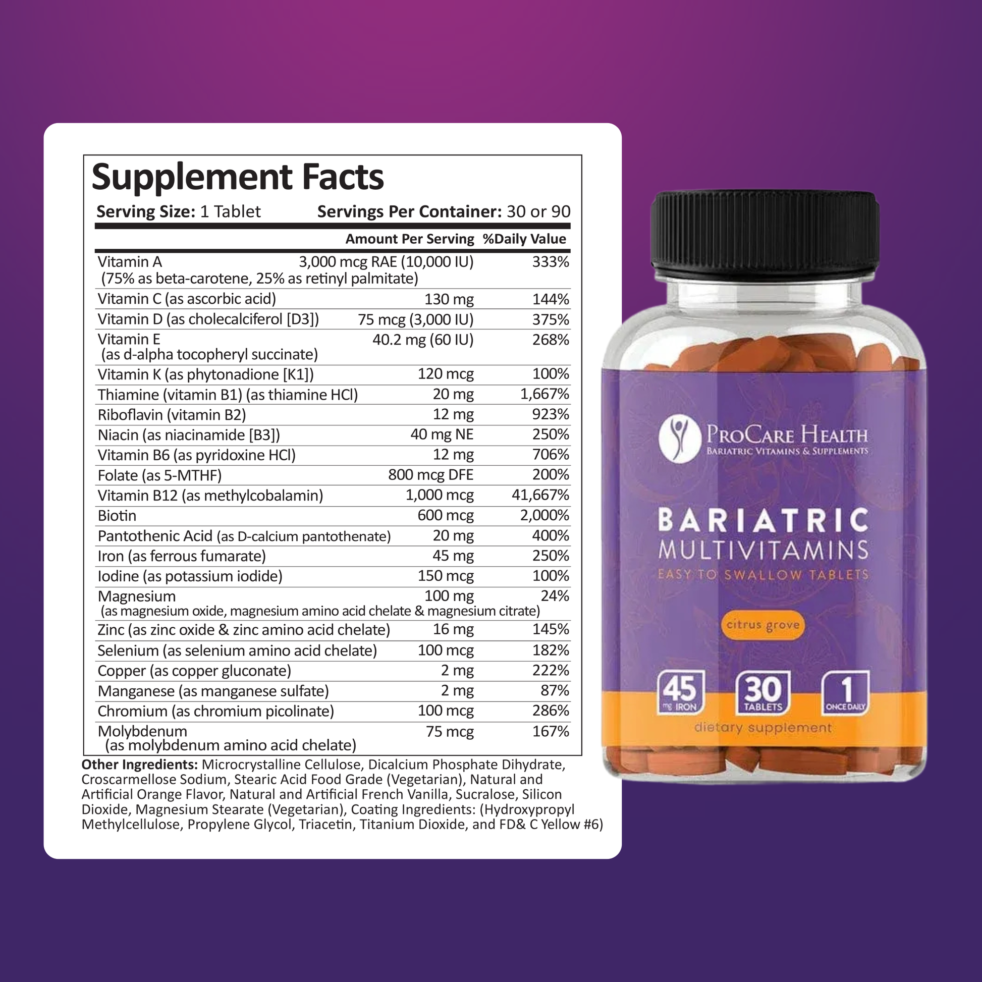 Daily Essentials Bundle featuring Bariatric Multivitamins with Supplement Facts and easy-to-swallow tablets.