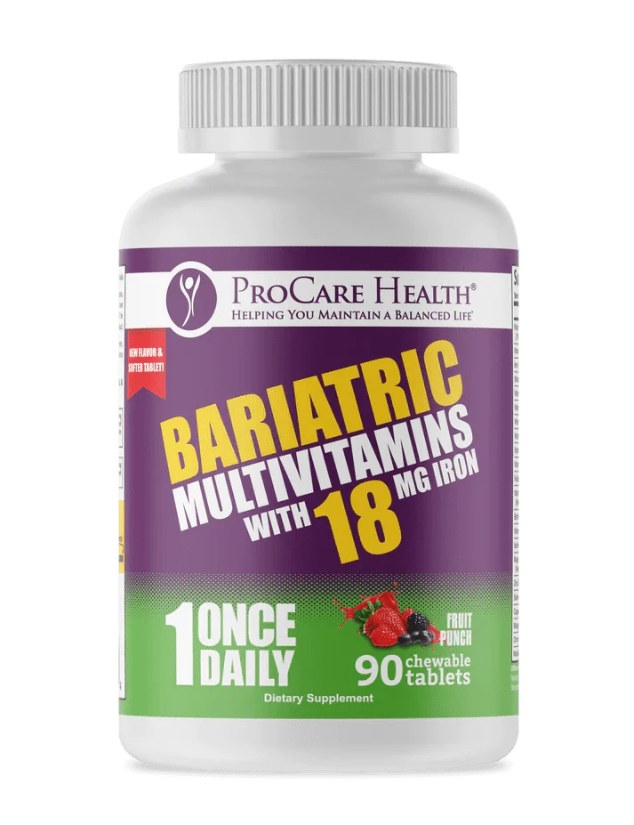 ProCare Health Bariatric Multivitamins with 18mg Iron in Fruit Punch Flavored 90ct Chewable Tablets