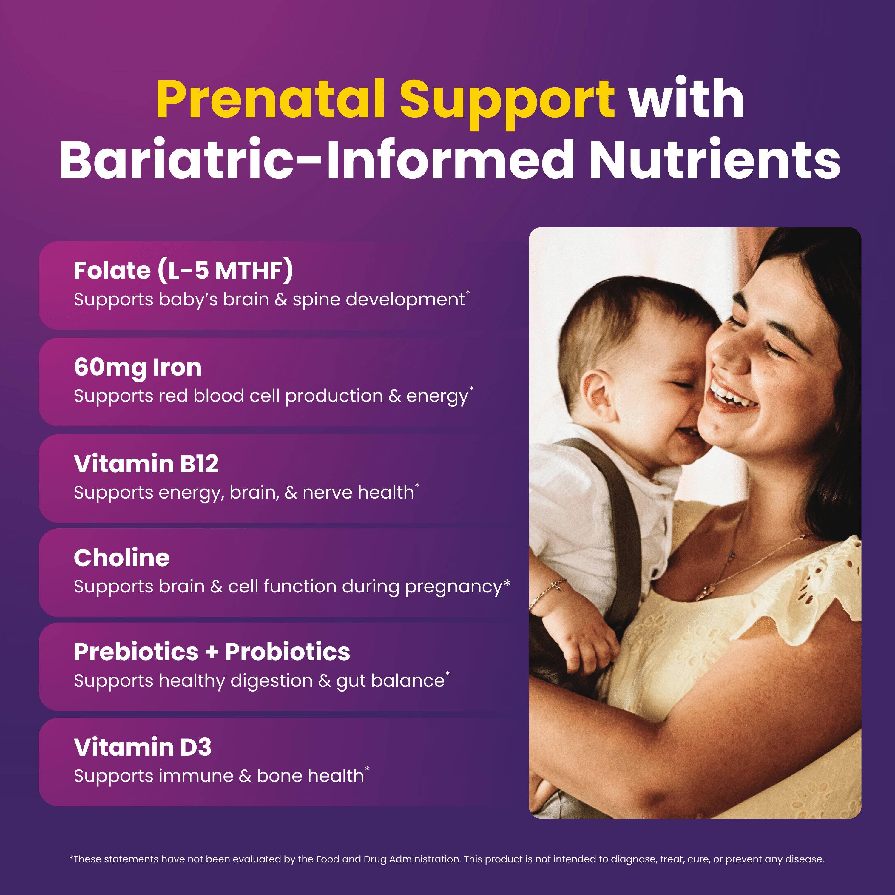Prenatal Multivitamin | Capsule | 60 Count: Nutritional benefits for pregnancy with bariatric-informed ingredients.