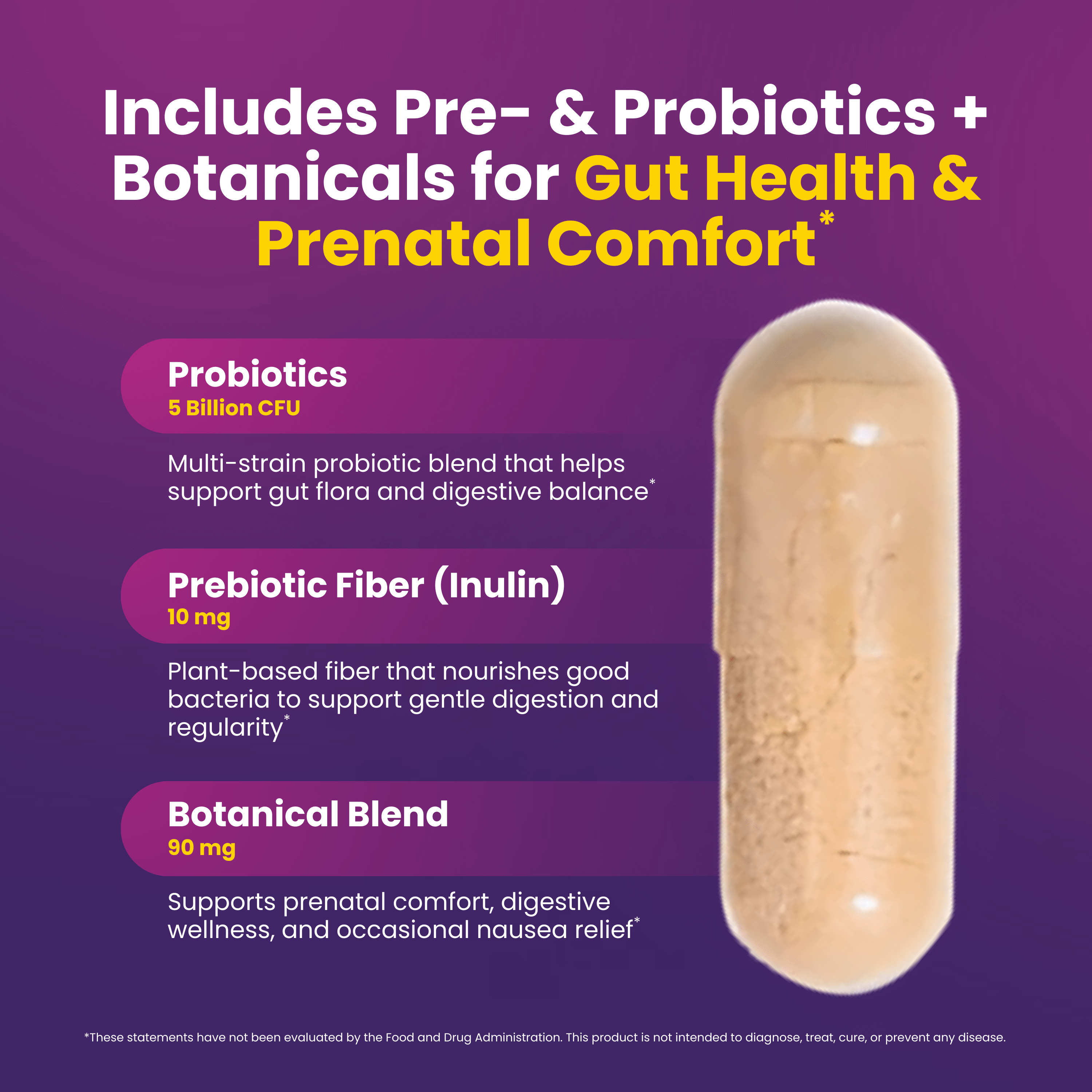 Prenatal Multivitamin | Capsule | 60 Count, featuring probiotics and botanicals for gut health and comfort.