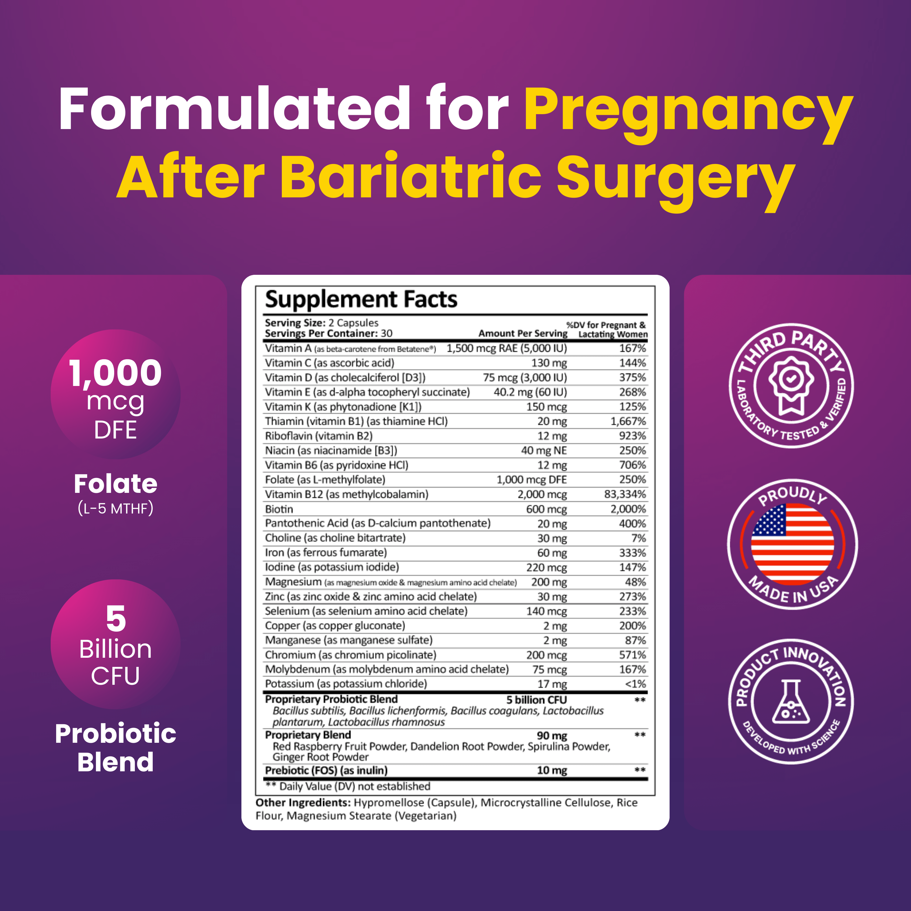 Prenatal Multivitamin | Capsule | 60 Count supplement facts for pregnancy after bariatric surgery