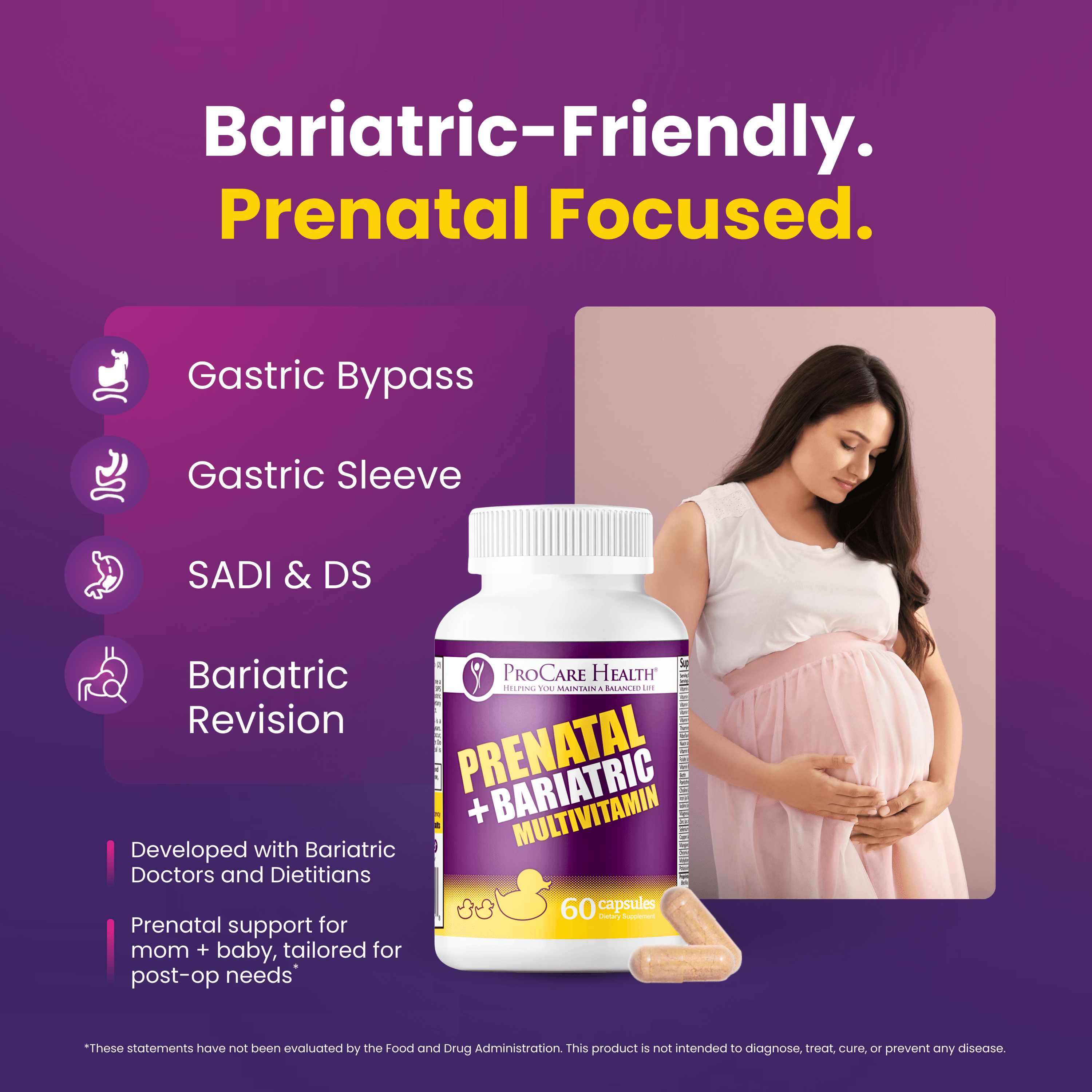 Prenatal Multivitamin | Capsule | 60 Count with bariatric focus, supporting pregnancy after weight loss surgery.