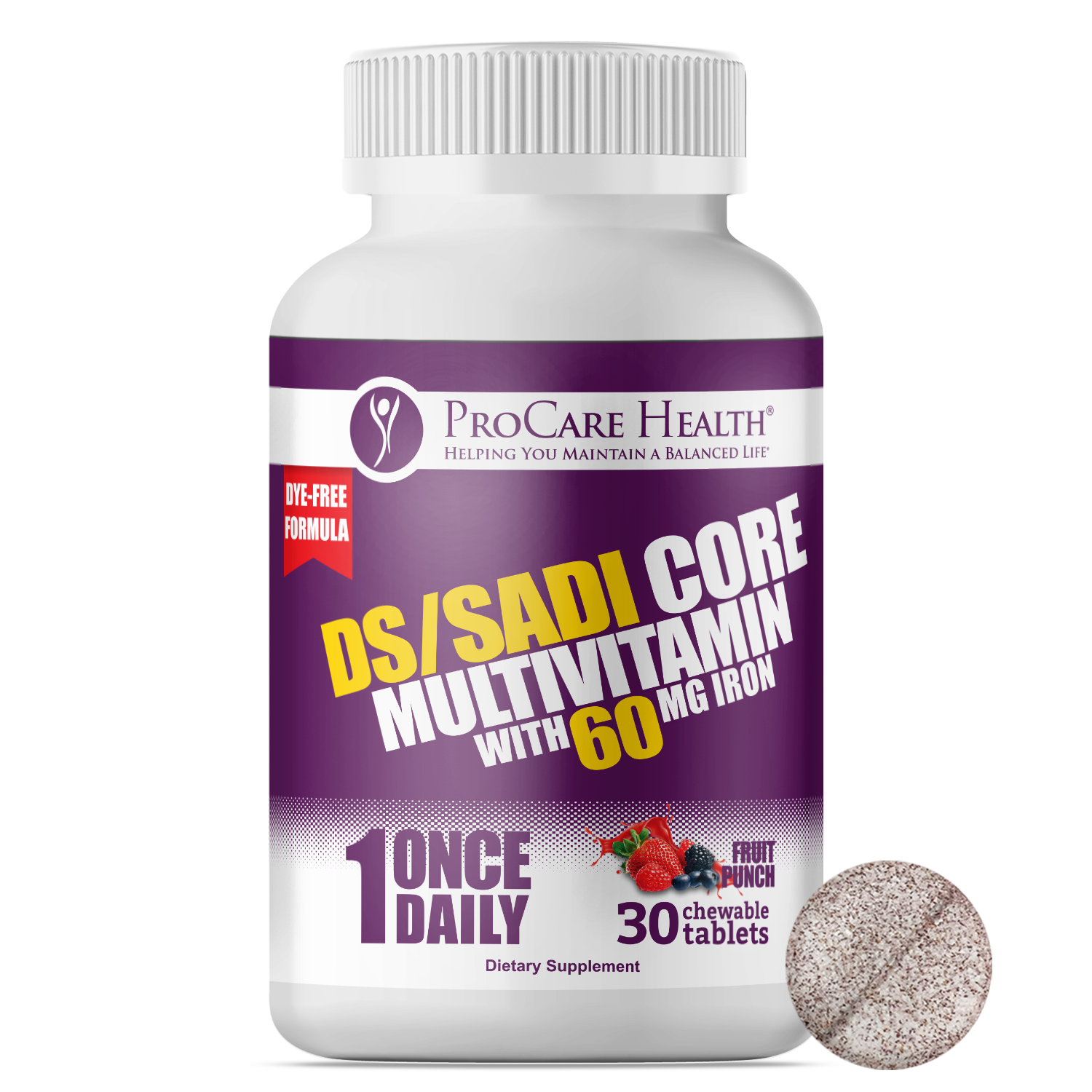 DS/SADI Core Multivitamin with 60mg Iron in 30ct Bottle Front Label