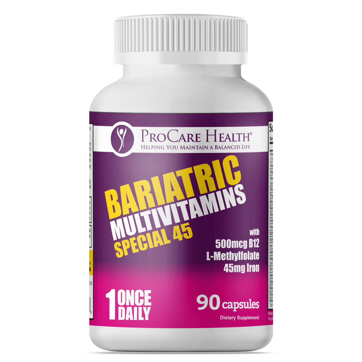 Multivitamin | Special 45 | Capsule by ProCare Health, 90 dietary capsules with B12 and iron, once daily formula.