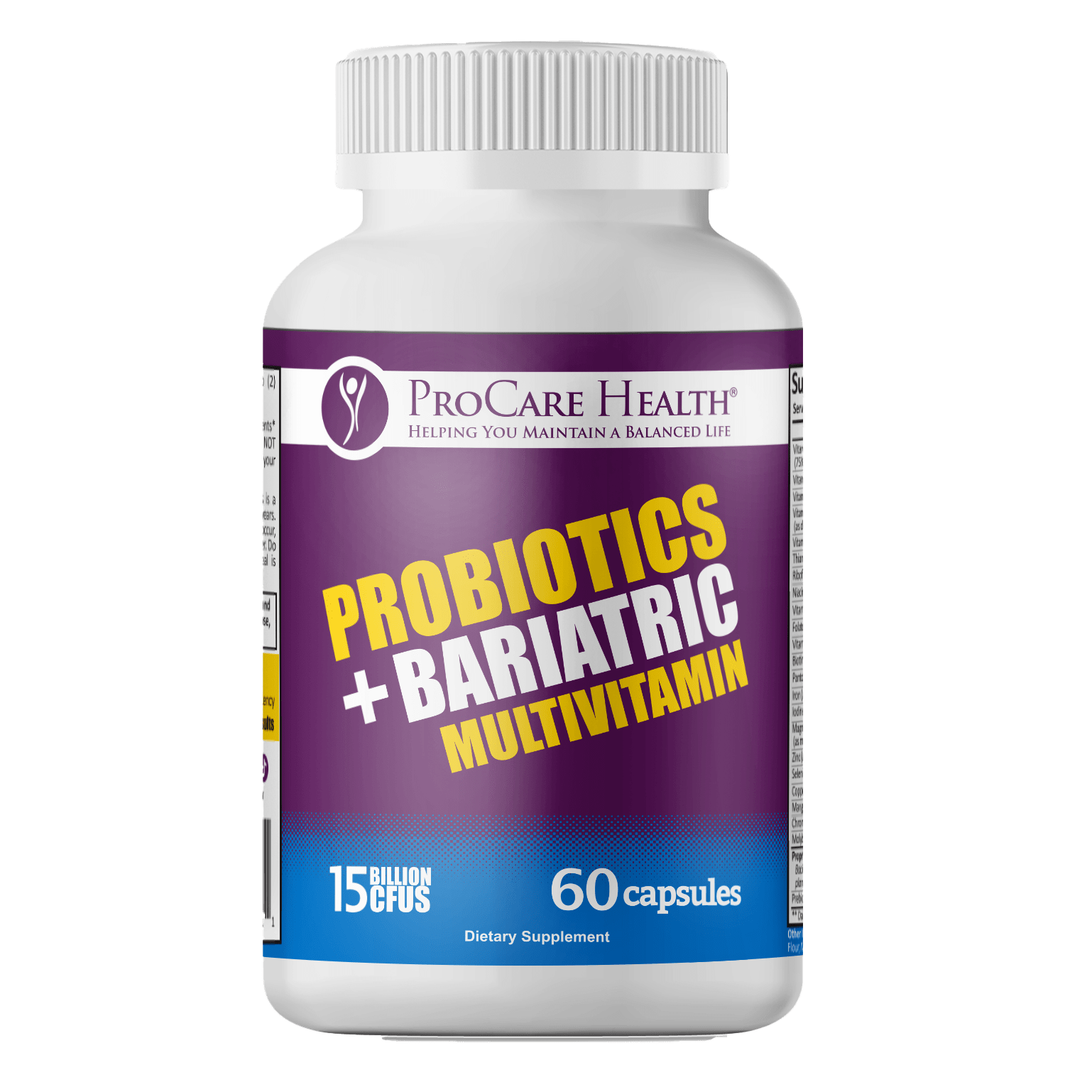 Probiotics + Bariatric Multivitamin 60ct bottle of capsules with 15 billion CFU
