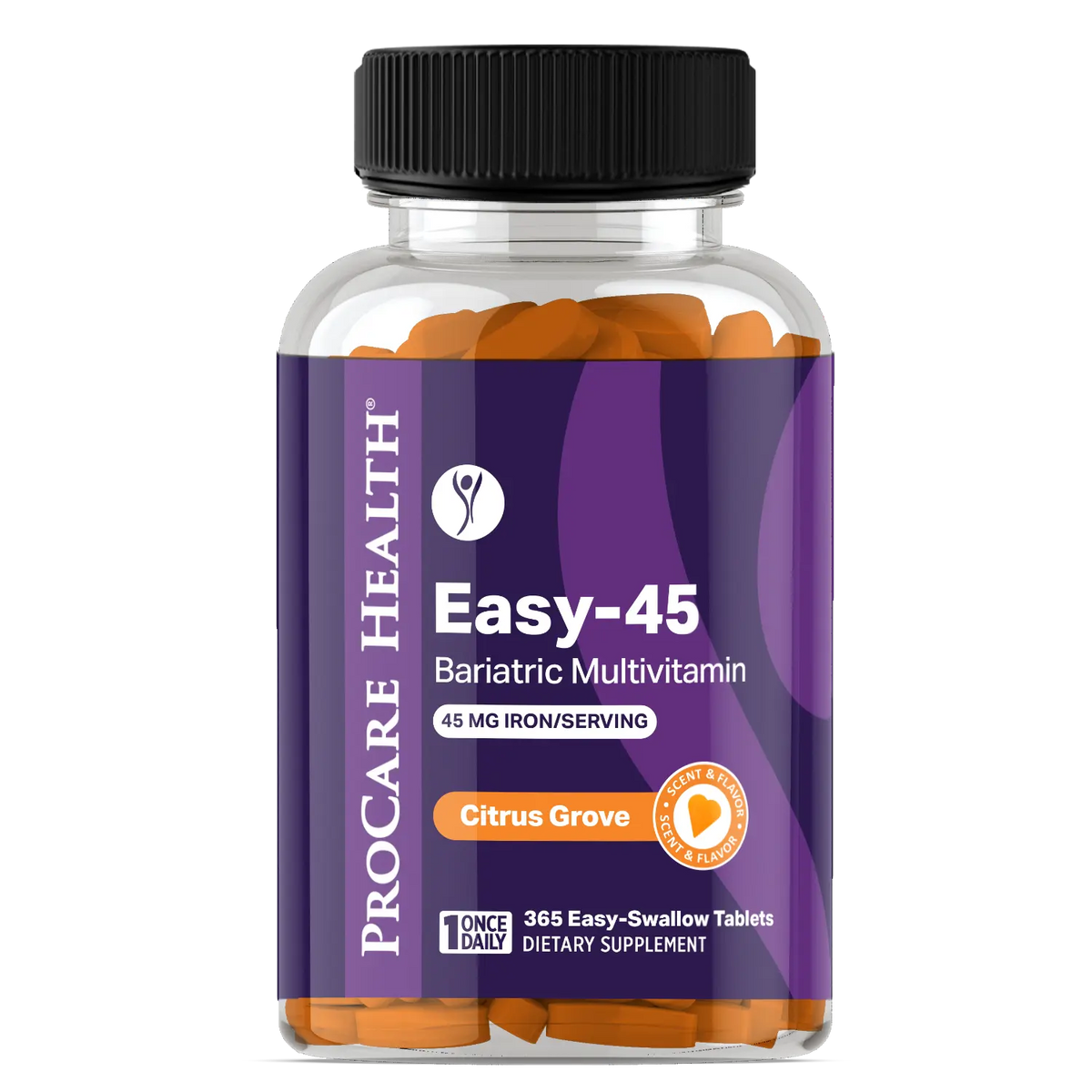 Bottle of ProCare Health Easy-45 Bariatric Multivitamin Citrus Grove 365 ct