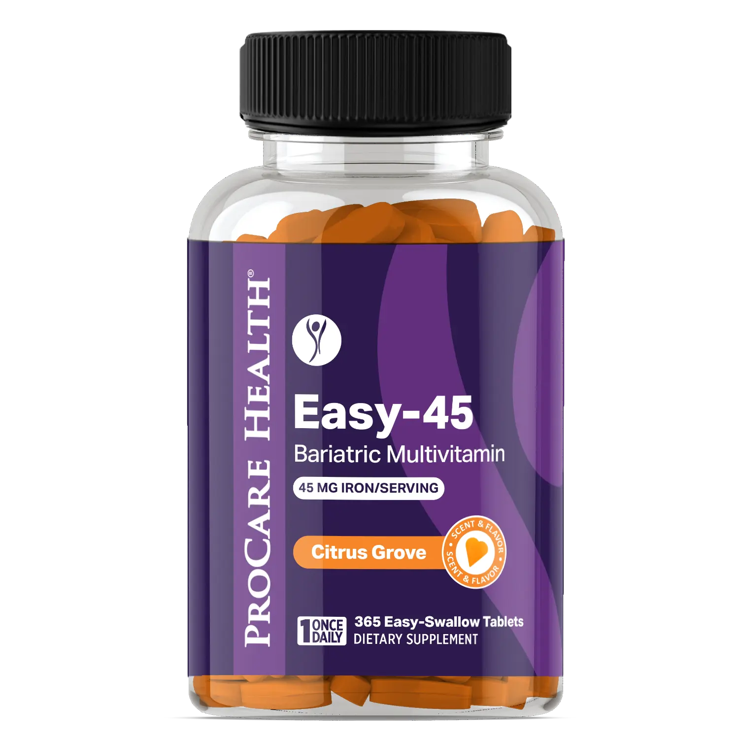 Bottle of ProCare Health Easy-45 Bariatric Multivitamin Citrus Grove 365 ct