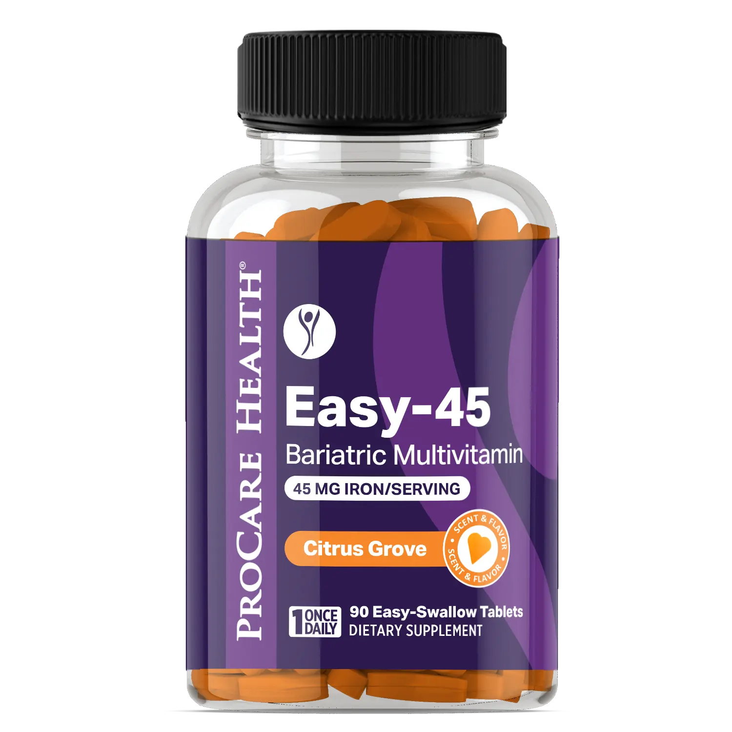 Bottle of ProCare Health Easy-45 Bariatric Multivitamin Citrus Grove 90ct