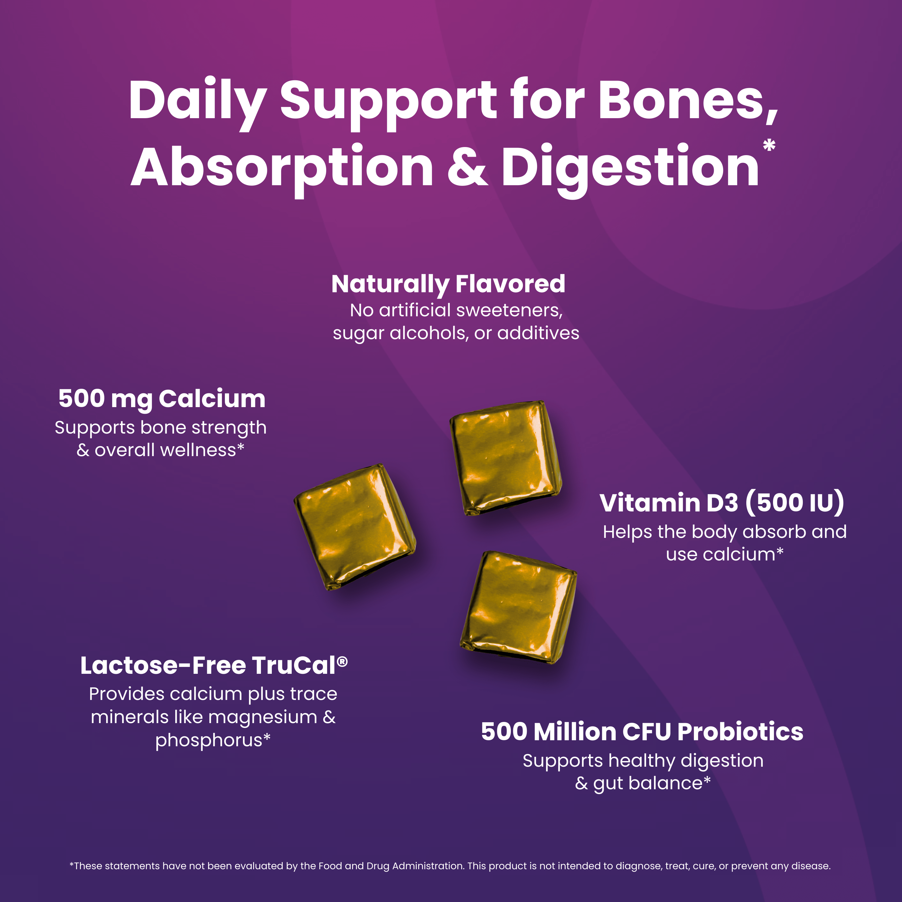 Calcium Soft Chew | Cinnamon Roll supplements for bones, digestion, and absorption with probiotics and calcium.