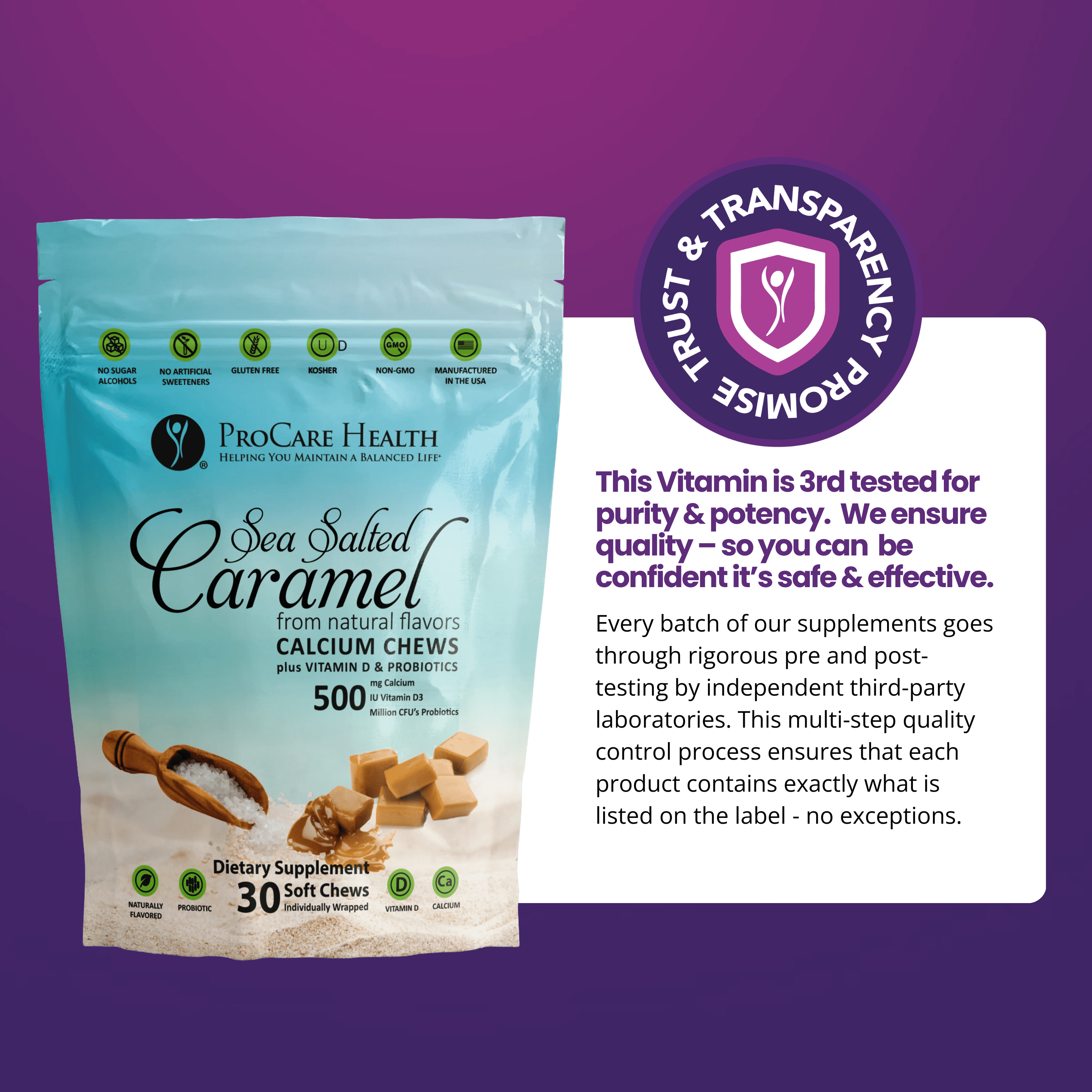 Calcium Chew | Sea Salted Caramel - Sea Salted Caramel Calcium Soft Chews in a 30 count bag.