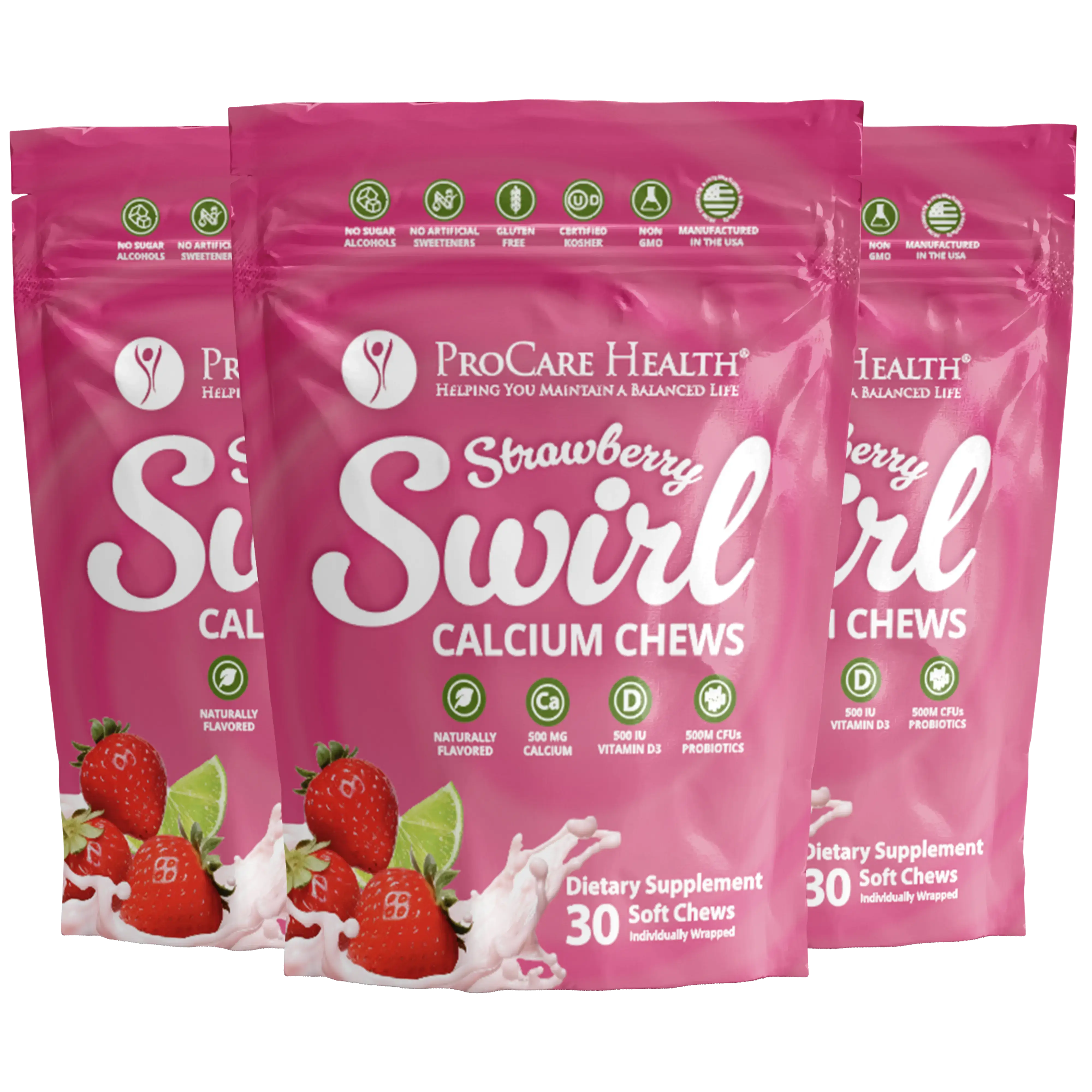 Calcium Soft Chew | Strawberry Swirl - 30-count packs of bariatric calcium chews by ProCare Health.