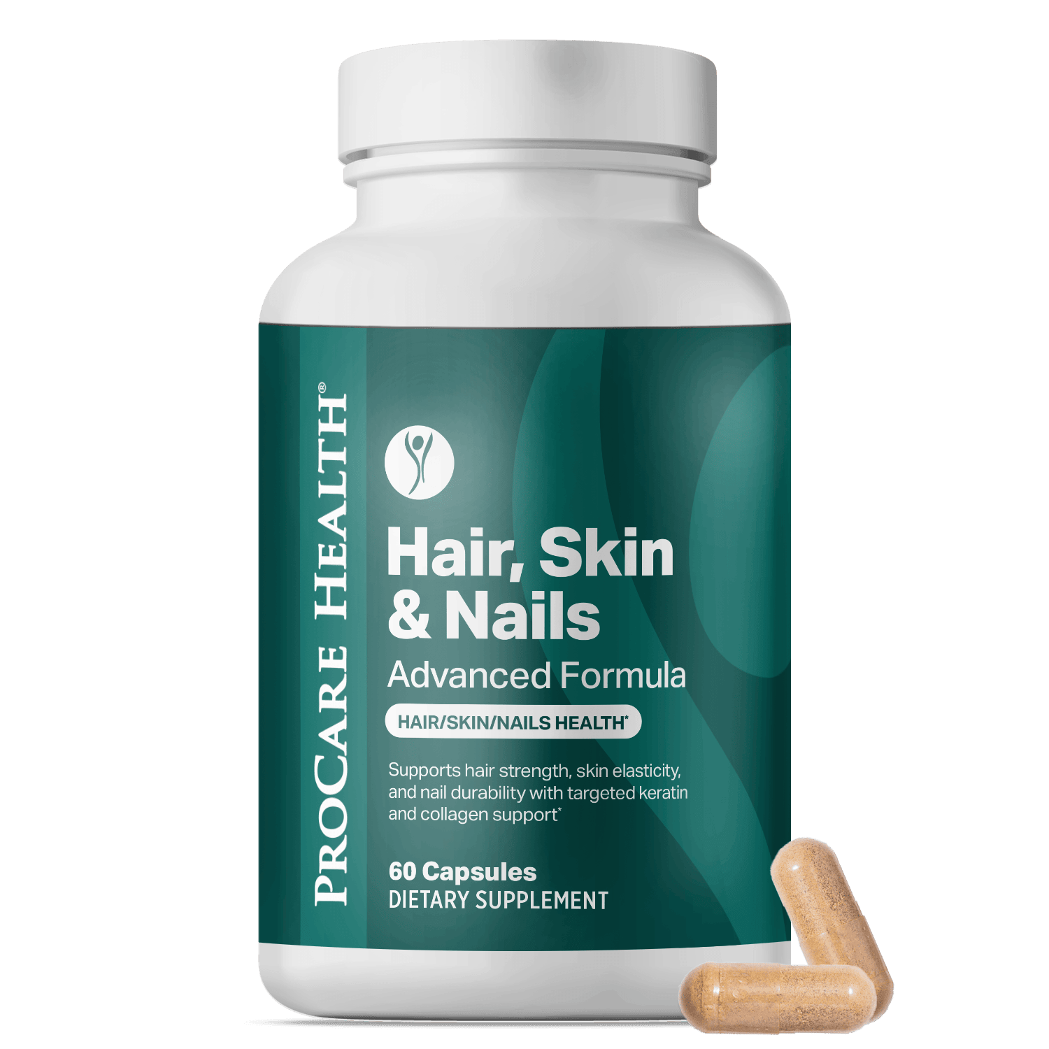 Front of Hair Skin and Nails Advanced Formula bottle with 2 capsules