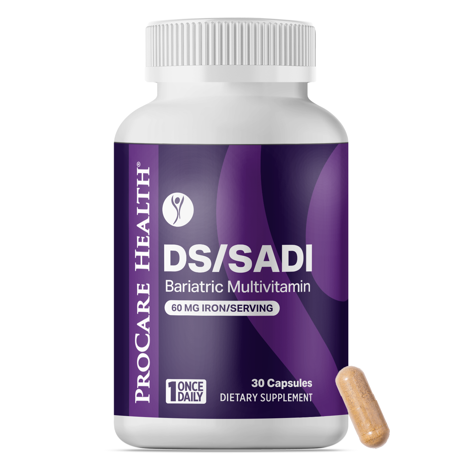 DS/SADI Core Multivitamin with 60mg Iron in 30ct Purple Bottle Front Label