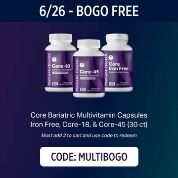 Three bottles of Core Health supplements on a dark blue background with promotional text.