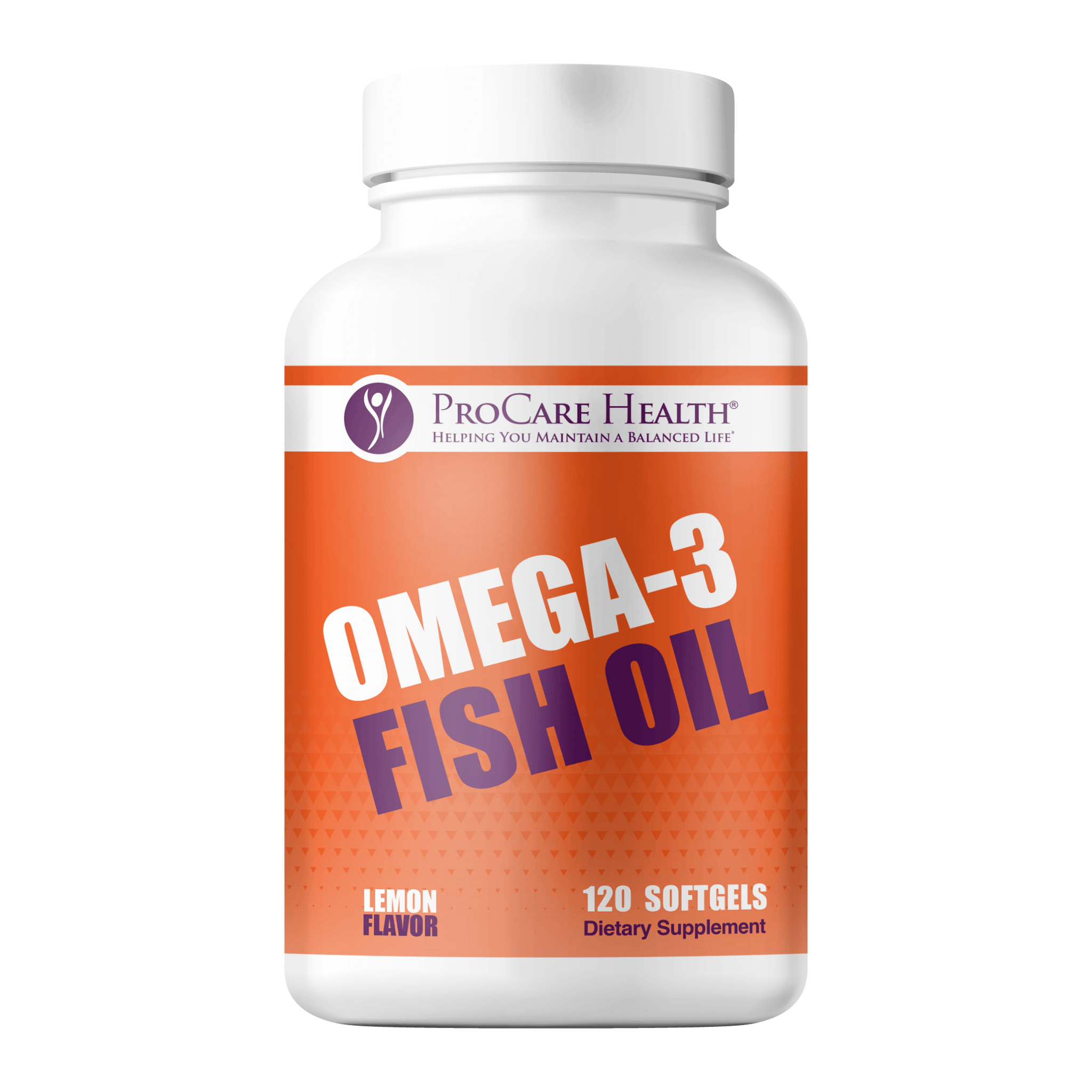 Omega- 3 Fish Oil Front Label in Orange 120t Bottle