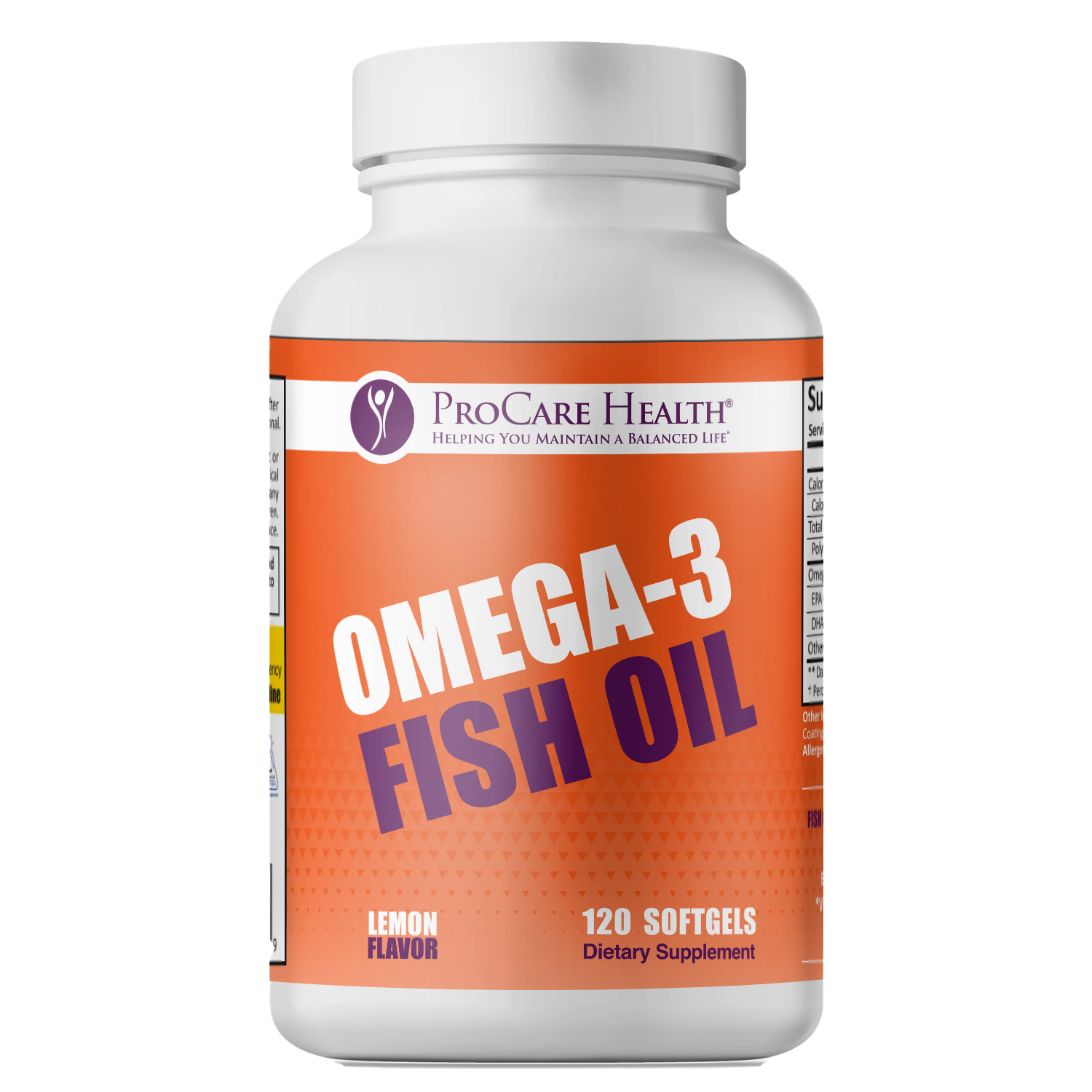 Omega- 3 Fish Oil Front Label in Orange 120t Bottle
