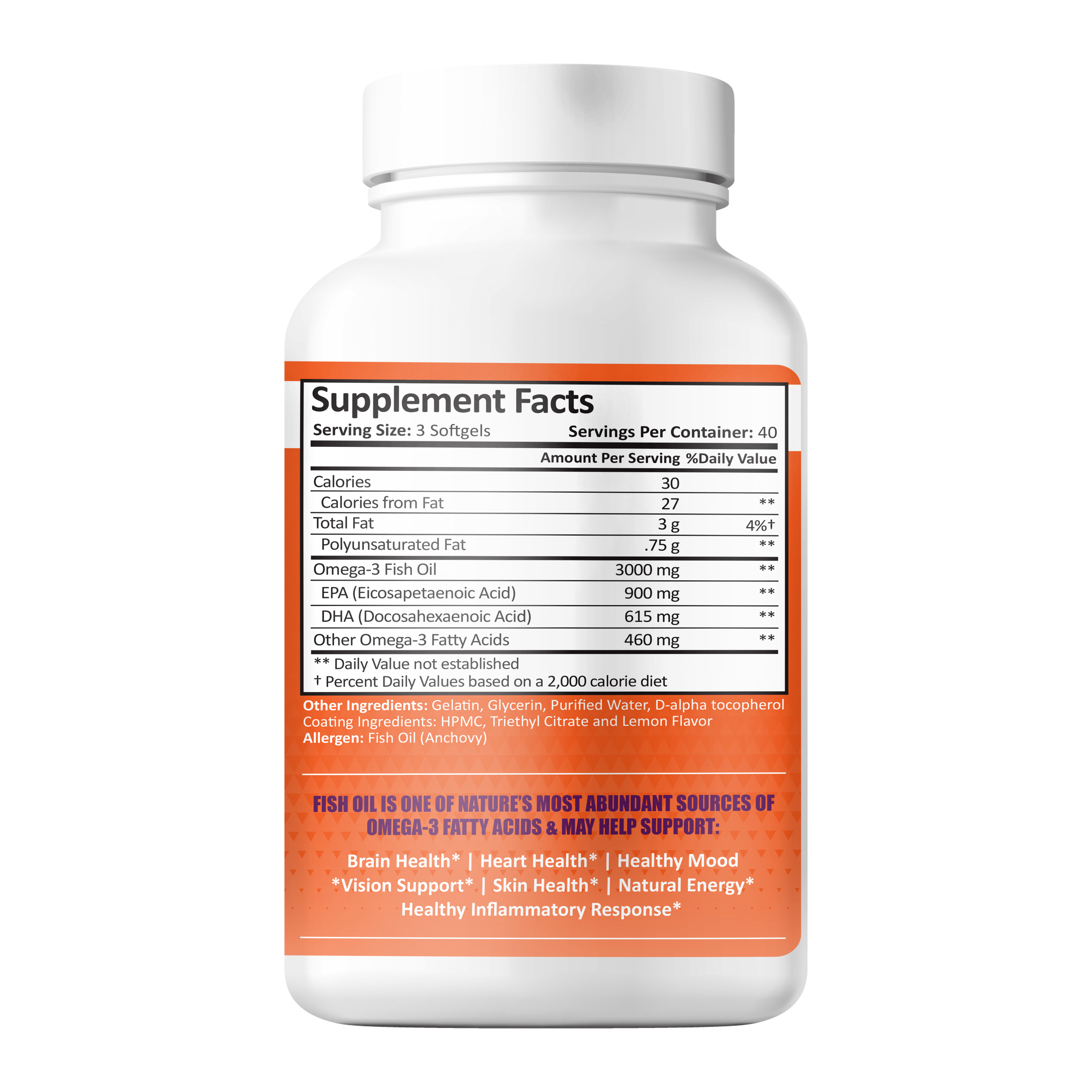 Supplement Facts for Omega-3 Fish Oil