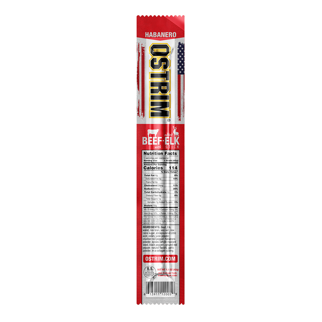 OSTRIM Beef & Elk Habanero snack sticks – stick / label