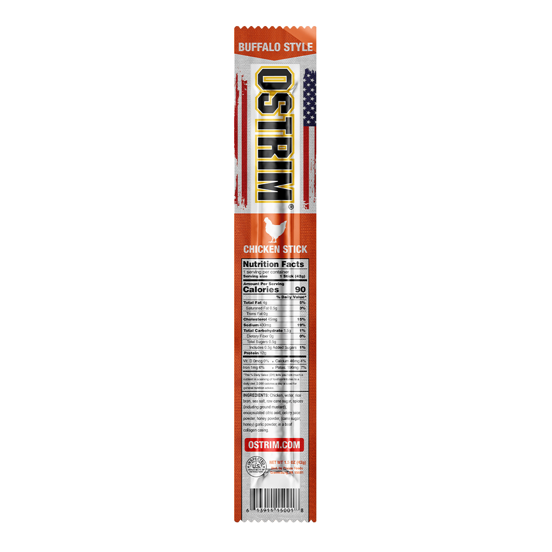 OSTRIM Chicken Buffalo snack sticks – stick / label
