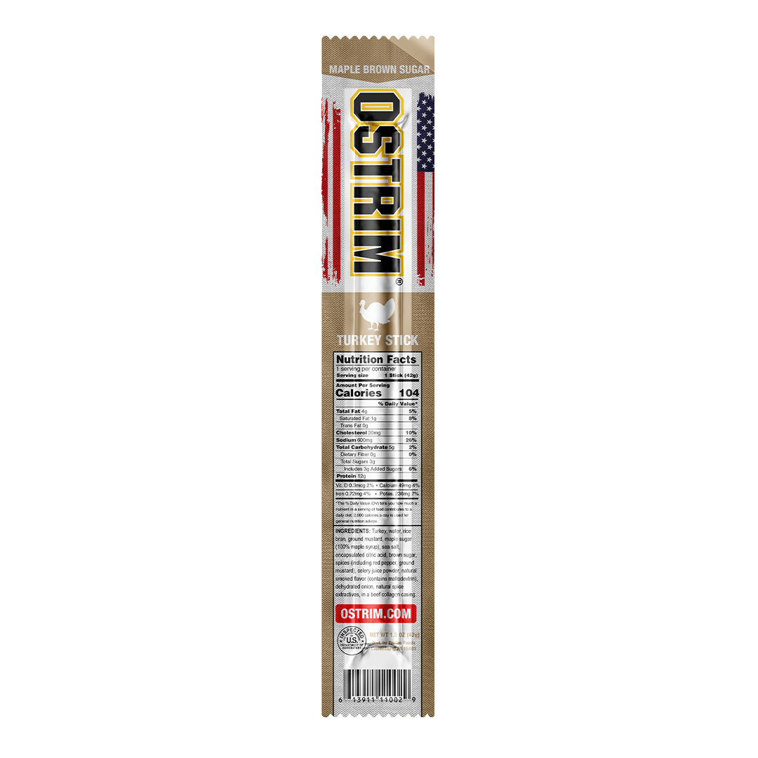 OSTRIM Turkey Maple Brown Sugar snack sticks – stick / label