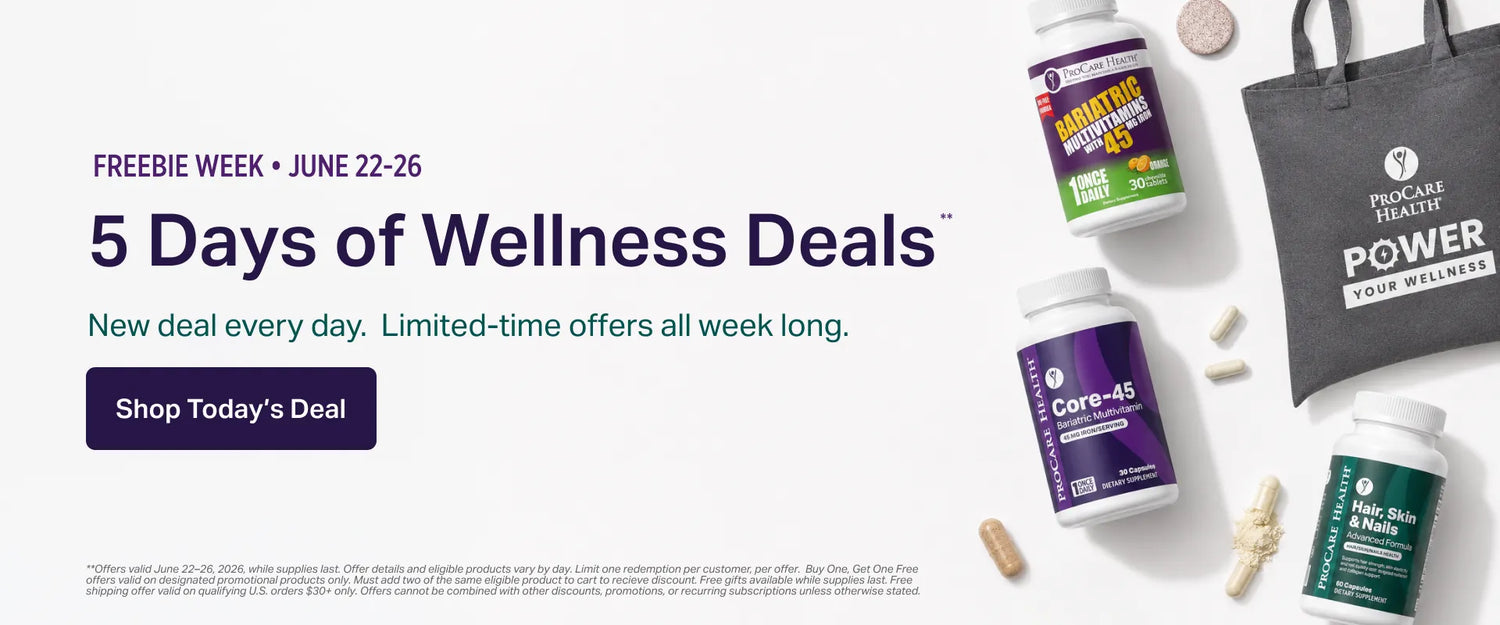 Promotional banner for '5 Days of Wellness Deals' with health products and a freebie offer.