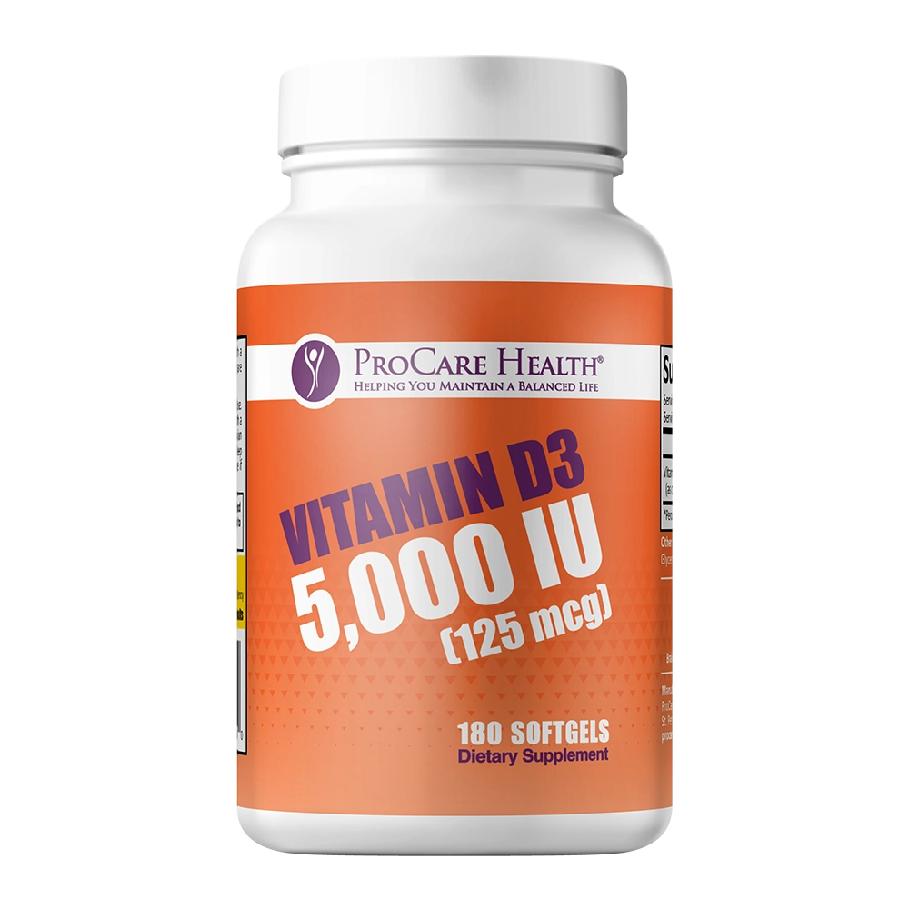 ProCare Health Vitamin D3 5,000 IU in 180ct Orange Bottle