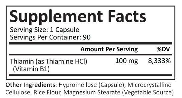 Thiamin B1 | Capsule | 90 Count Supplement Facts