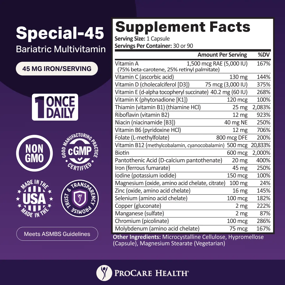 Special-45 Bariatric Multivitamin Capsule | 45 mg Iron Supplement Facts