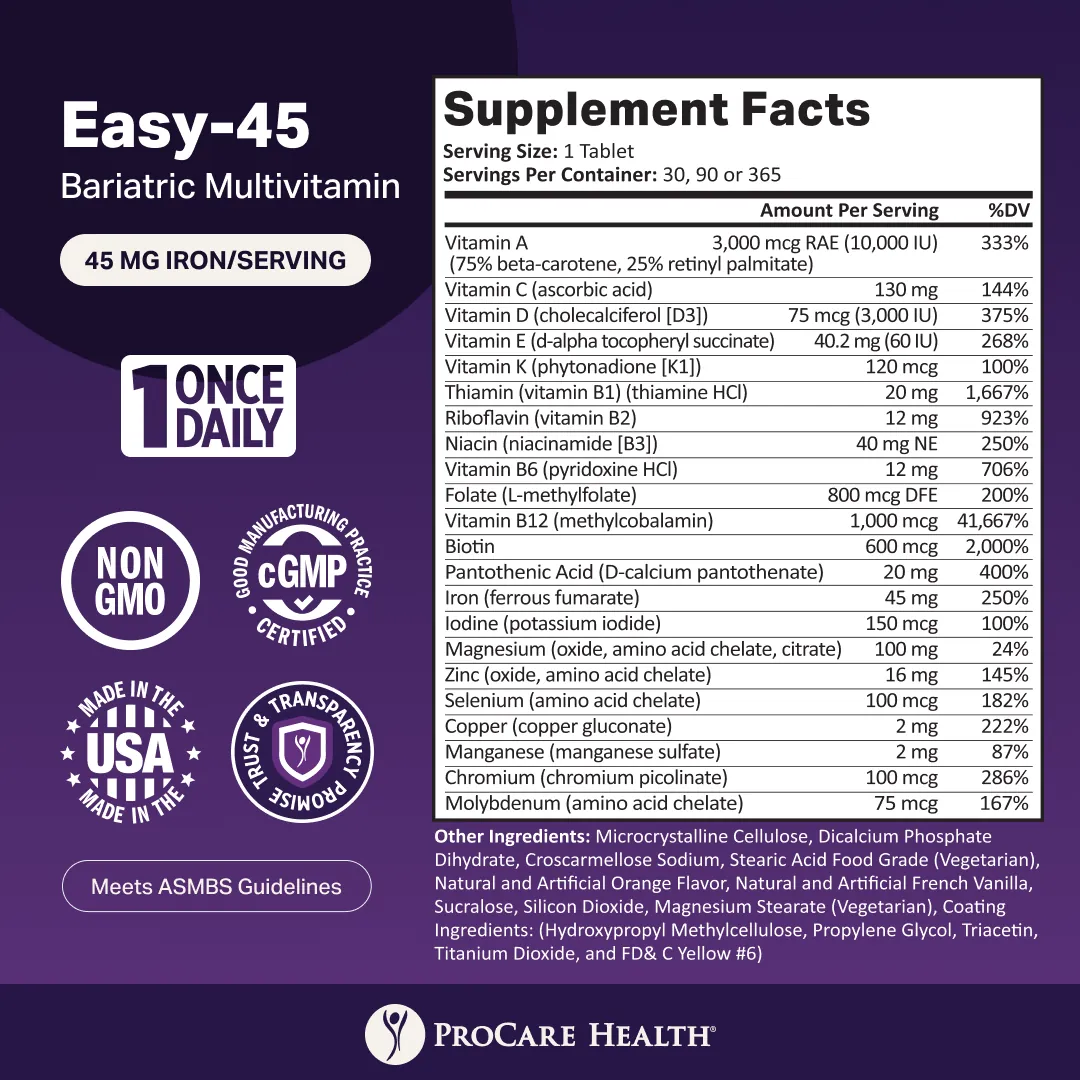 Bariatric Multivitamins with 45mg Iron | Easy-Swallow Citrus Grove