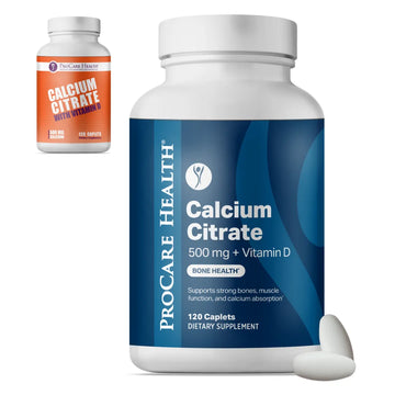 ProCare Health Calcium Citrate 500 mg with Vitamin D3 and Magnesium, 120 caplets, shown with previous packaging design for product transition reference.